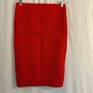 Red/orange pull on high waisted, knee Lanks, pencil skirt